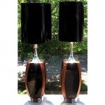 vintage pair mid-century wood acrylic chrome table lamps