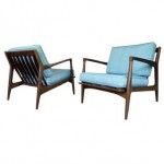 vintage pair reupholstered kofod larsen selig chairs