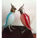 vintage pair solid silver and murano glass parrot bottles