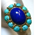 vintage 18k lapis and turquoise ring