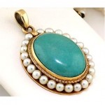 antique 1860s turquoise seed pearl pendant