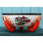 antique 1880s wedgwood queens ware salal bowl with lobster feet