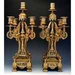 antique 19th century pair gilt metal candelabra