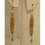 antique art nouveau victorian gold repousse turquoise earrings