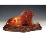 antique chinese carved carnelian agate lion figure