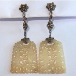 antique chinese silver filigree pierced jade earrings