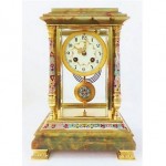 antique french bronze champleve onyx glass mantel clock