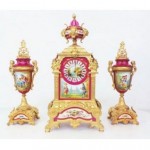 antique french gilt metal sevres mantel clock set