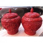 antique pair chinese cinnabar jars