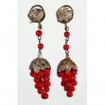 antique white gold coral grape cluster earrings