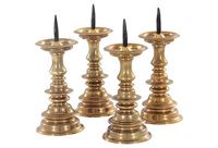 set vintage refinished turned brass candleholders