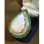 vintage 14k black opal diamond emerald cocktail ring