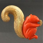 vintage 14k carved coral brooch