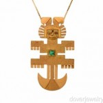 vintage 18k gold emerald aztec necklace pin