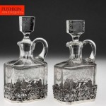 vintage 1927 pair german silver and glass decanters