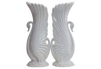 vintage 1950s pair ceramic swan vases