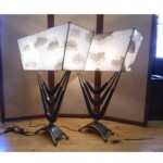 vintage 1950s pair majestic fibgerglass shade table lamps