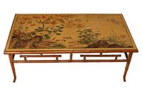 vintage 1980s handpainted bamboo coffee table