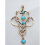 vintage art nouveau turquoise seed pearl pendant