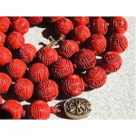 vintage chinese carved cinnabar shou beads necklace