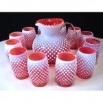 vintage fenton hobnail water pitcher and tumbler set