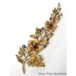 vintage huge 18k jeweled flower pin