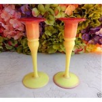 vintage pair burmese glass candlesticks