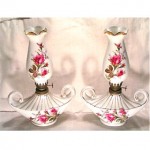 vintage pair japanese porcelain unused oil lamps