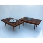 vintage pair mid-century slat benches