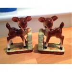 vintage porcelain fawn bookends