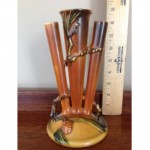 vintage roseville pinecone triple bud vase