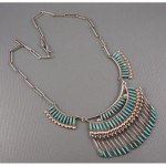 vintage zuni sterling petit point turquoise fringe necklace