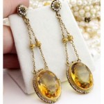 antique 1800s citrine pearl earrings