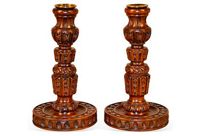 antique 19th centure carved oak candlesticks