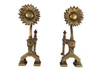 antique 19th century french brass sunflower andirons