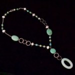 antique c 1900 jade and pearl long necklace