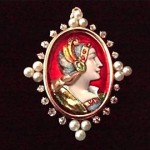 antique cameo enamel diamond pearl pendant brooch