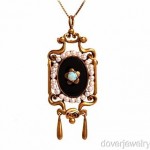 antique opal seed pearl onyx pendant brooch