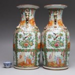 antique pair chinese famille rose vases