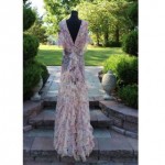 vintage 1930s printed silk chiffon bias cut ruffle gown