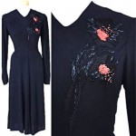 vintage 1940s 1950s beaded crepe dress