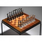 vintage 1960s austin aluminum chess set with board table