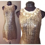 vintage 1960s gold sequin crochet cocktail dress