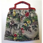 vintage barkcloth tote purse