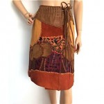 vintage char leather patchwork handpainted wrap skirt