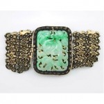 vintage chinese export carved jade link bracelet