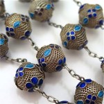 vintage chinese sterling enamel bead necklace