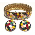 vintage ciner enamel bracelet and earrings