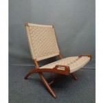 vintage danish modern rope folding lounge chair