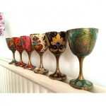 vintage enamel goblets set